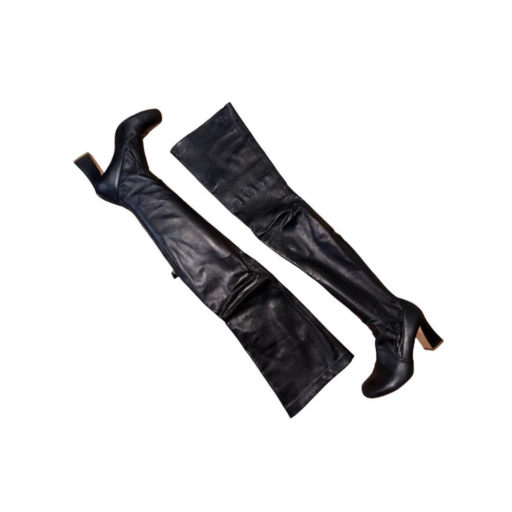 Alberta Ferretti Black Leather Thigh High Boots Size: EU 40 / US 10